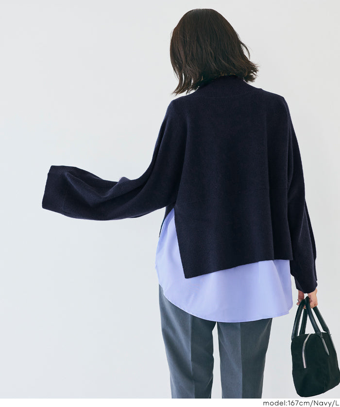 兩件式 短版高領針織毛衣+荷葉邊內襯