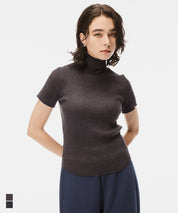 高領短袖合身針織上衣