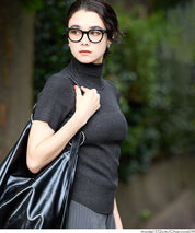 高領短袖合身針織上衣