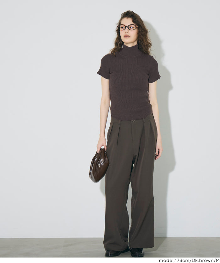 高領短袖合身針織上衣