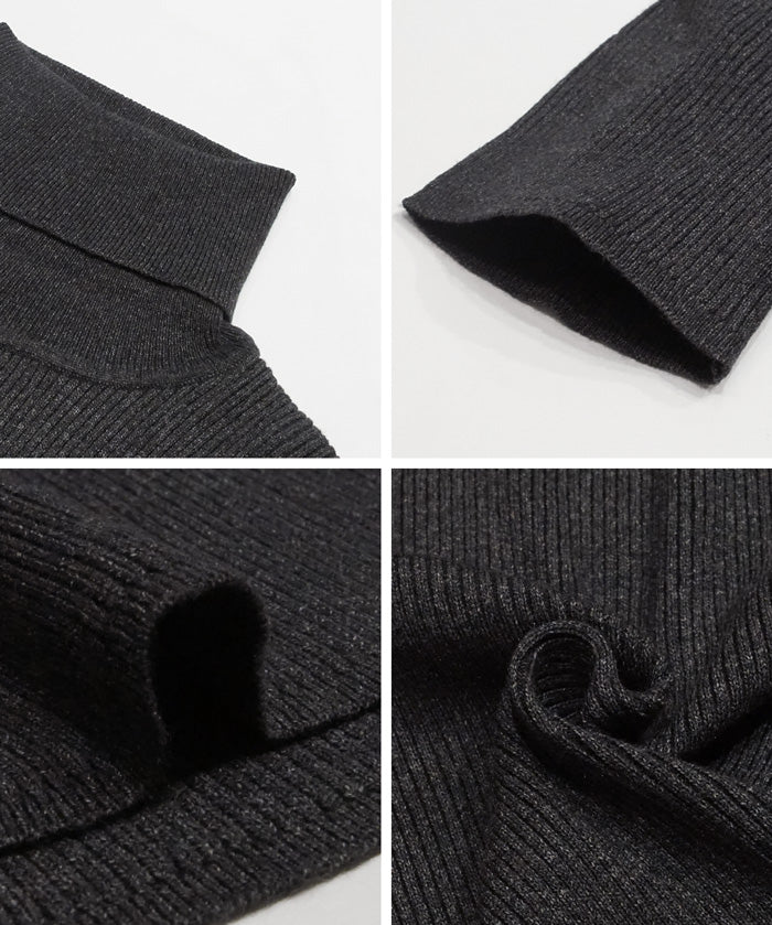 高領短袖合身針織上衣