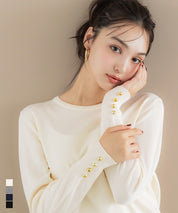 袖口金扣長袖針織上衣