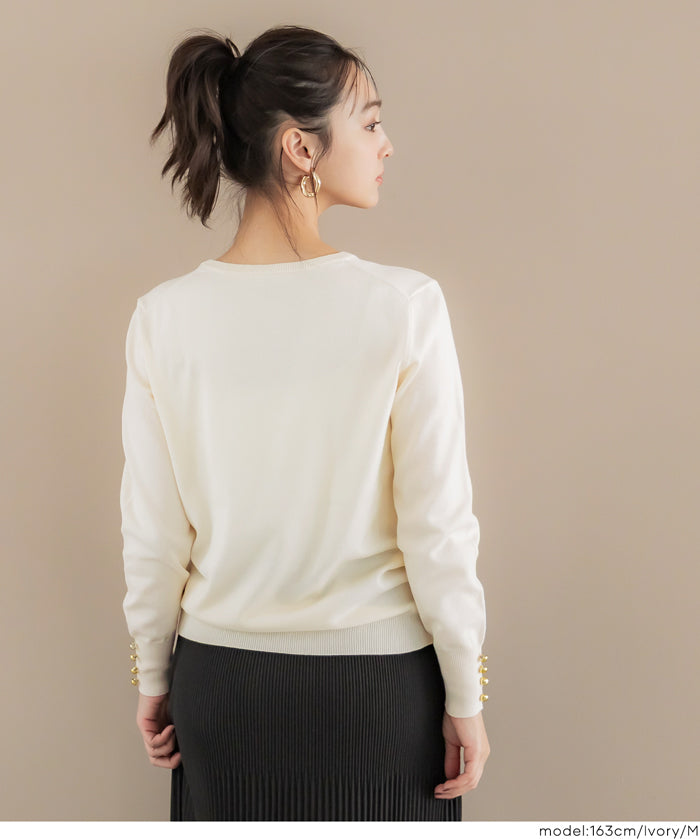 袖口金扣長袖針織上衣