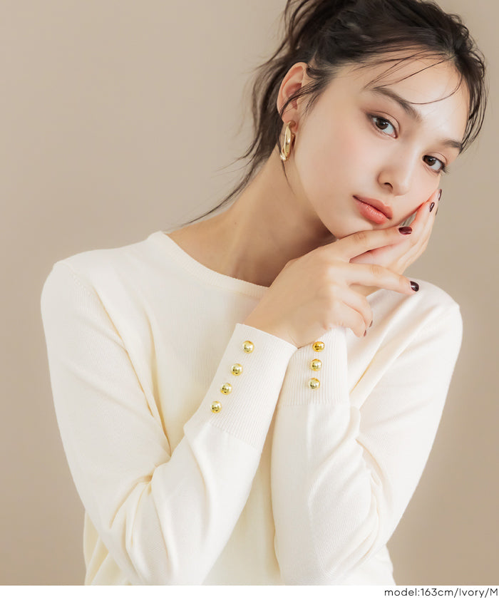 袖口金扣長袖針織上衣