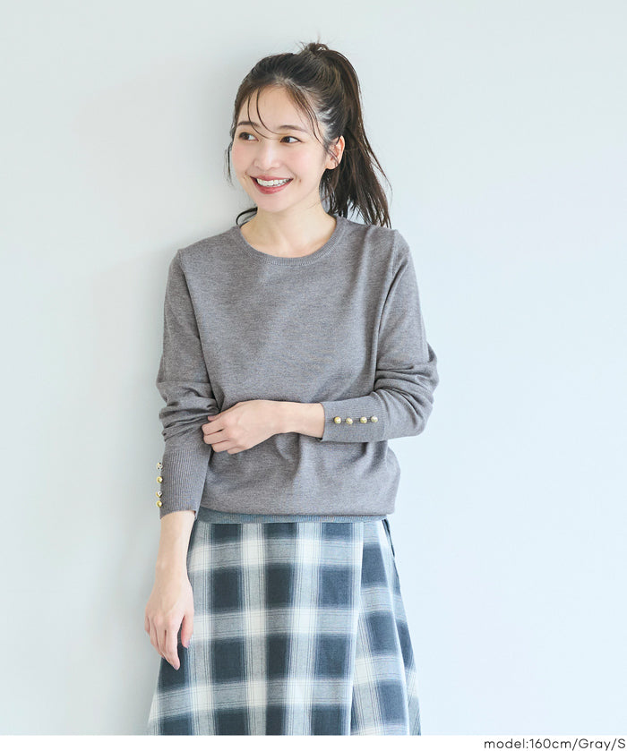 袖口金扣長袖針織上衣