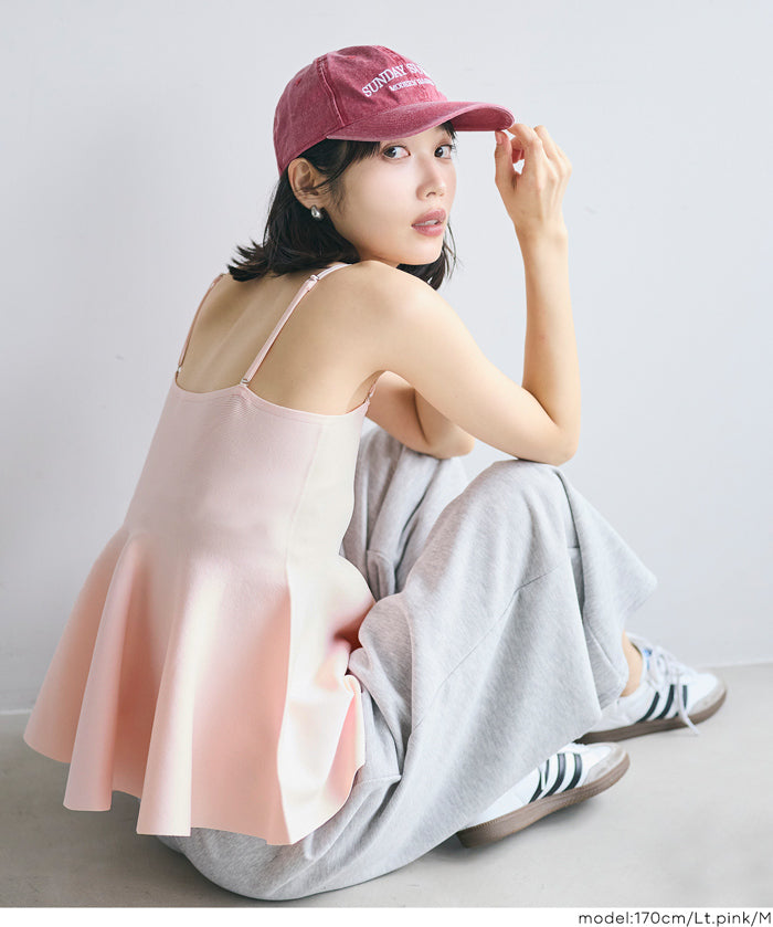 荷葉邊針織細肩帶上衣