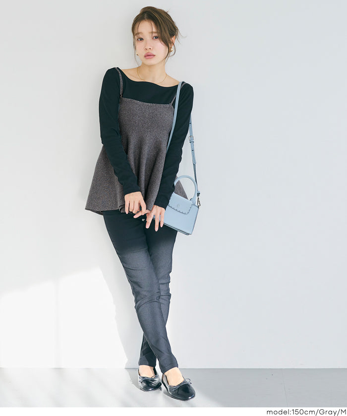 荷葉邊針織細肩帶上衣