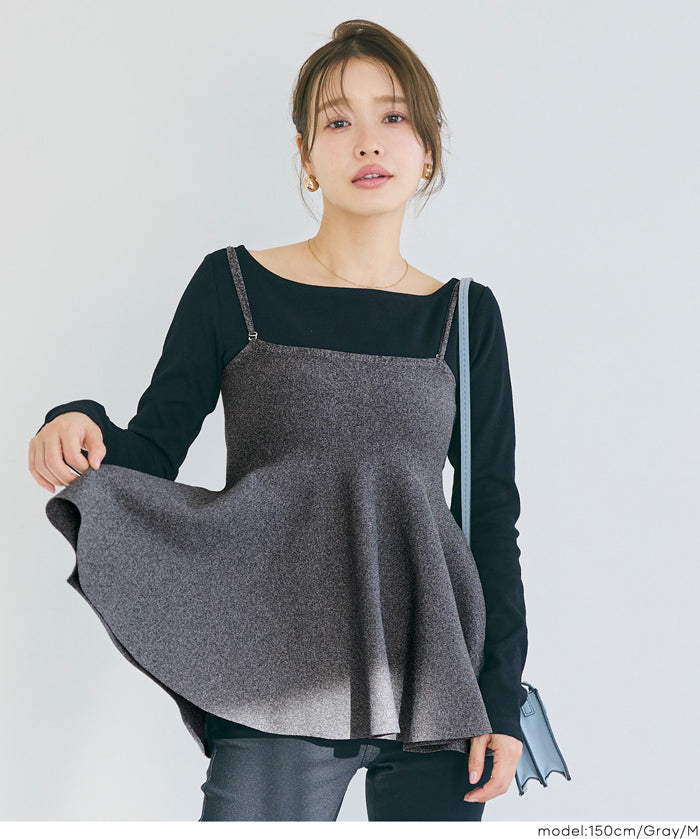 荷葉邊針織細肩帶上衣