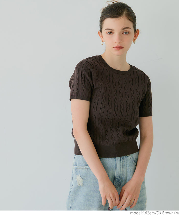 麻花針織短袖上衣