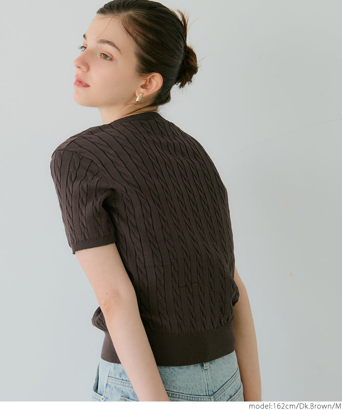 麻花針織短袖上衣