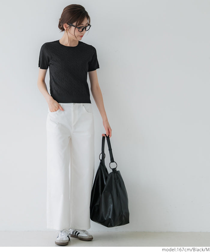 麻花針織短袖上衣