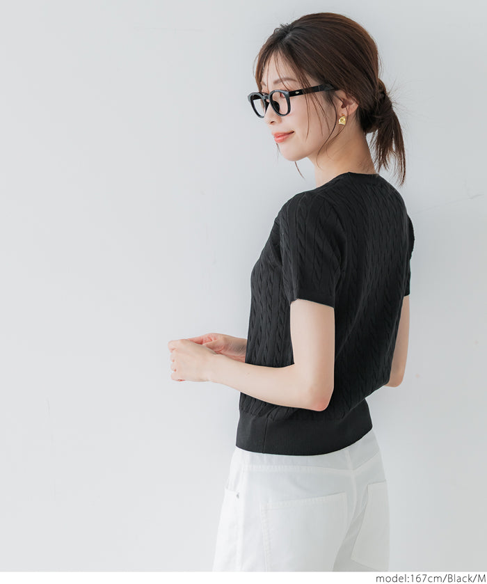 麻花針織短袖上衣