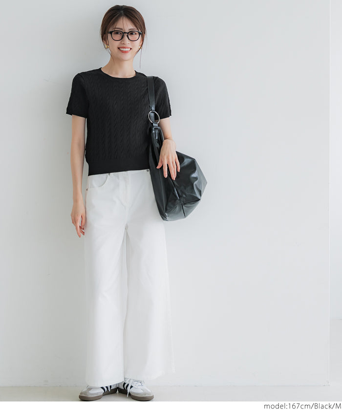 麻花針織短袖上衣