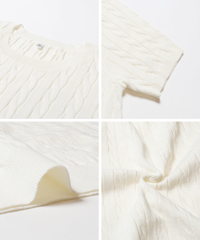 麻花針織短袖上衣