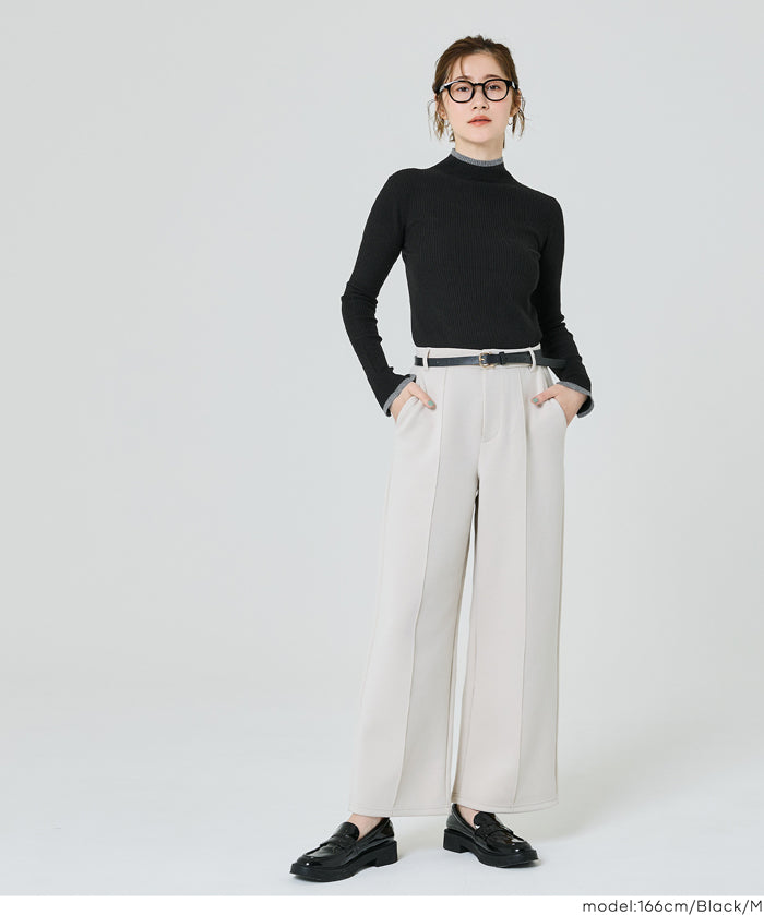 安哥拉觸感撞色高領針織上衣