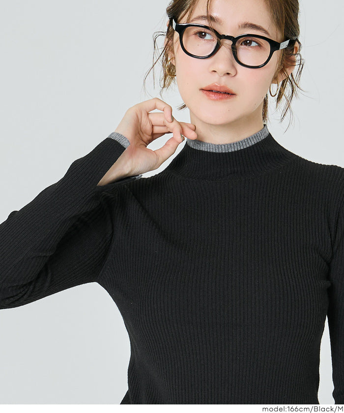 安哥拉觸感撞色高領針織上衣