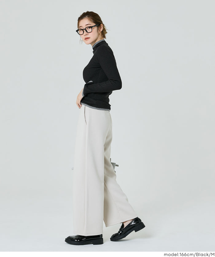 安哥拉觸感撞色高領針織上衣