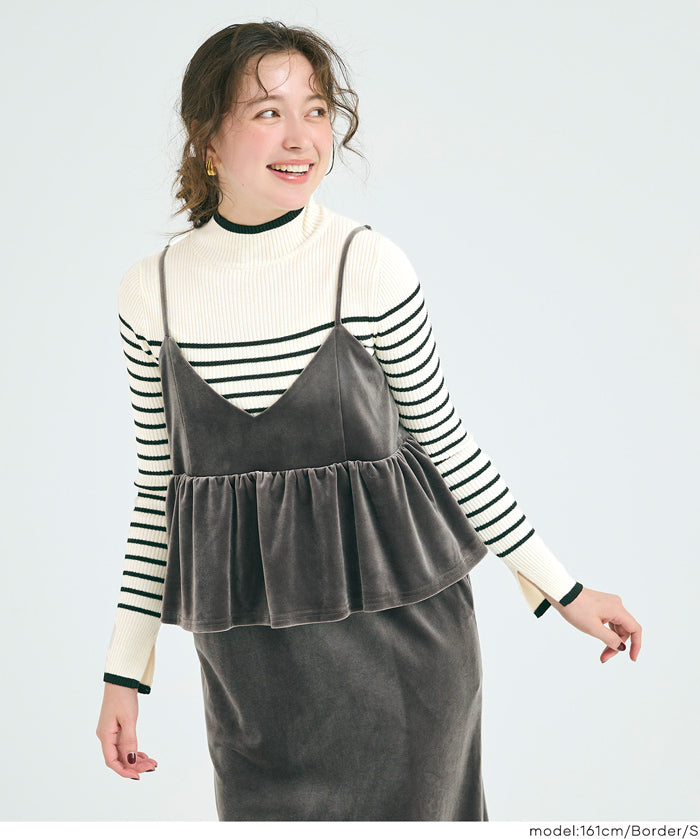 安哥拉觸感撞色高領針織上衣