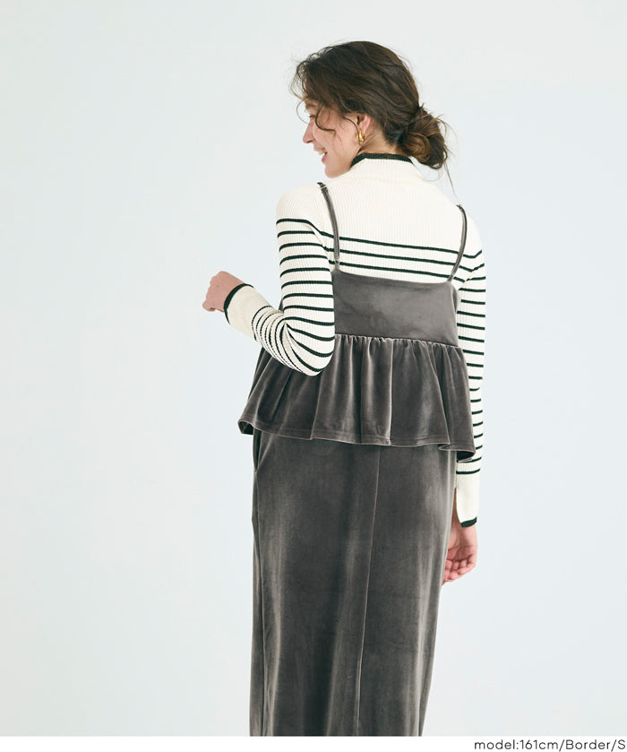 安哥拉觸感撞色高領針織上衣