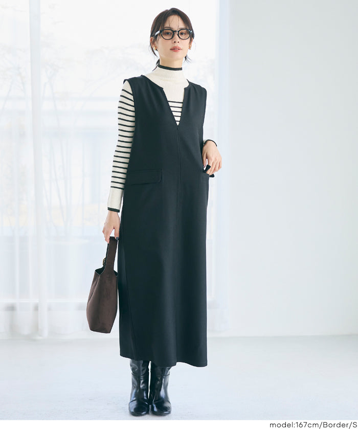 安哥拉觸感撞色高領針織上衣