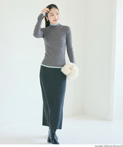 安哥拉觸感撞色高領針織上衣