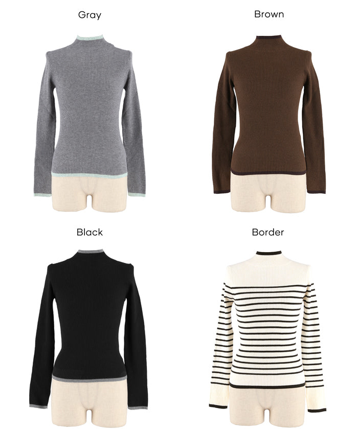 安哥拉觸感撞色高領針織上衣