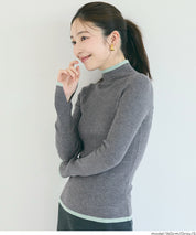 安哥拉觸感撞色高領針織上衣