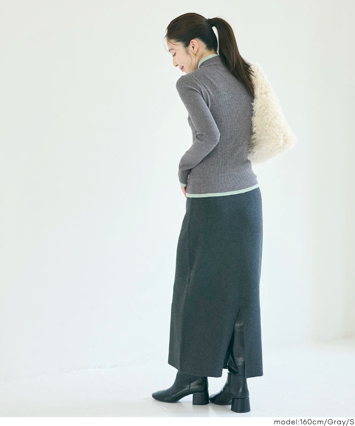 安哥拉觸感撞色高領針織上衣