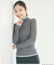 安哥拉觸感撞色高領針織上衣