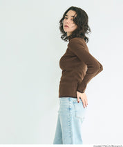 安哥拉觸感撞色高領針織上衣