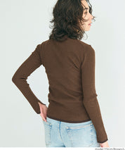 安哥拉觸感撞色高領針織上衣