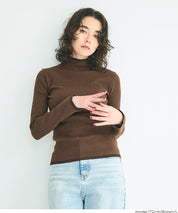 安哥拉觸感撞色高領針織上衣