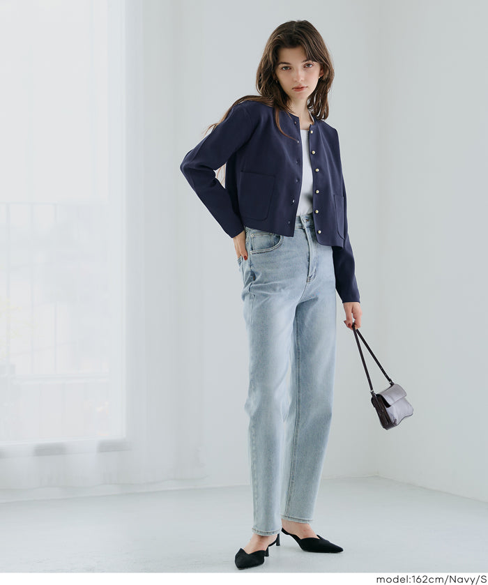 金扣圓領針織開襟衫