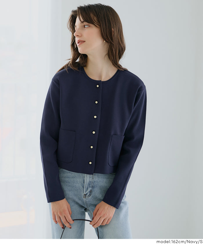 金扣圓領針織開襟衫