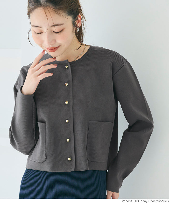 金扣圓領針織開襟衫