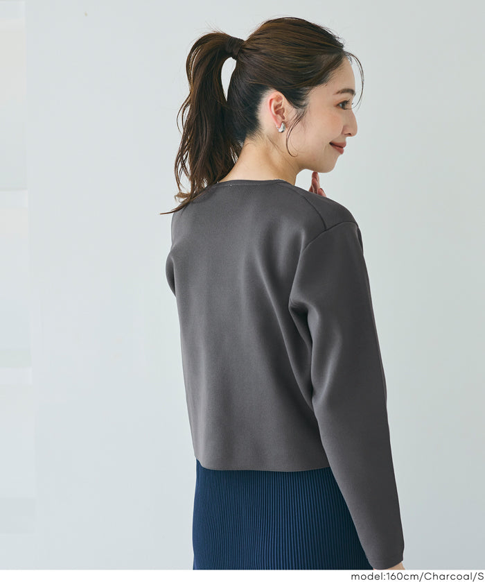 金扣圓領針織開襟衫