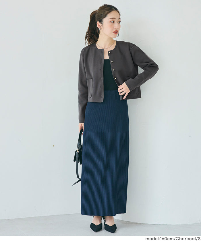 金扣圓領針織開襟衫