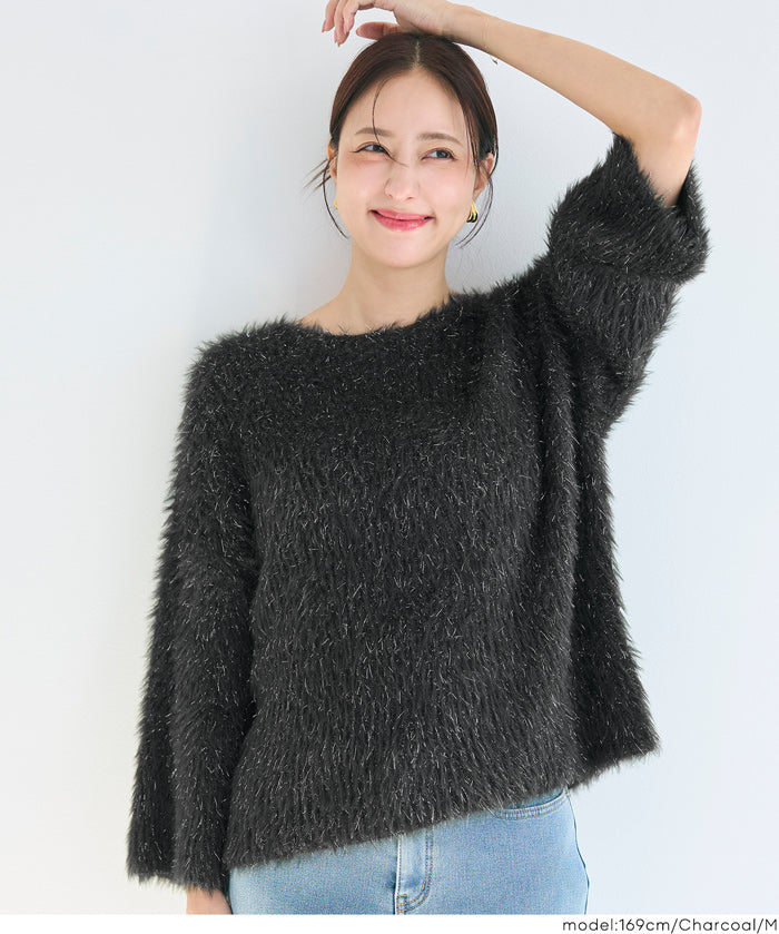 細閃毛絨造型針織上衣