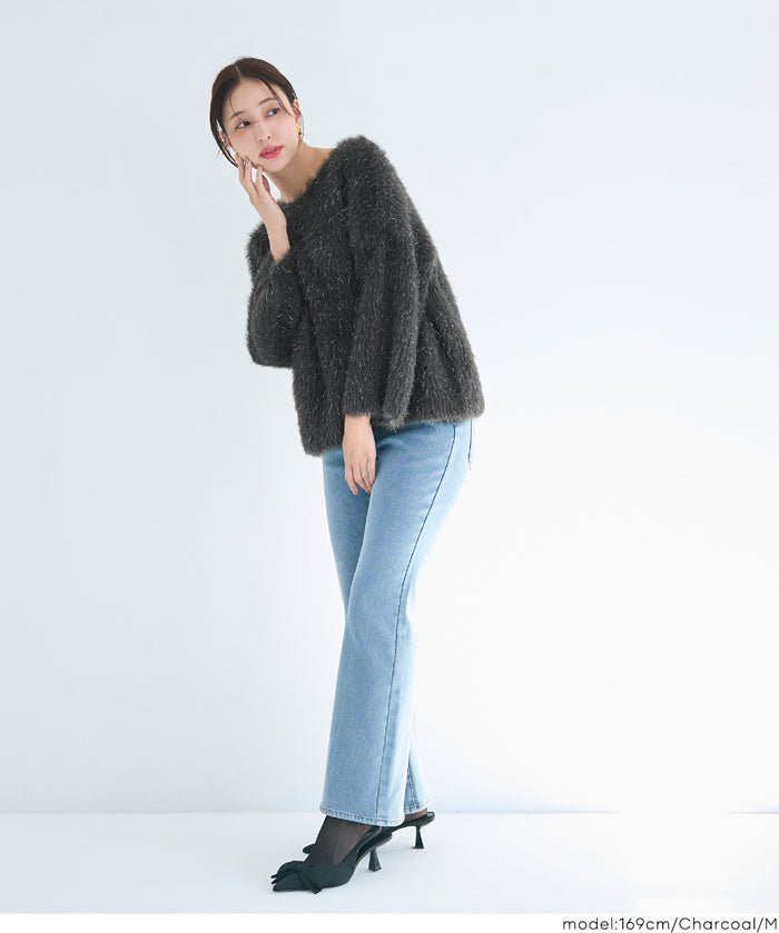 細閃毛絨造型針織上衣