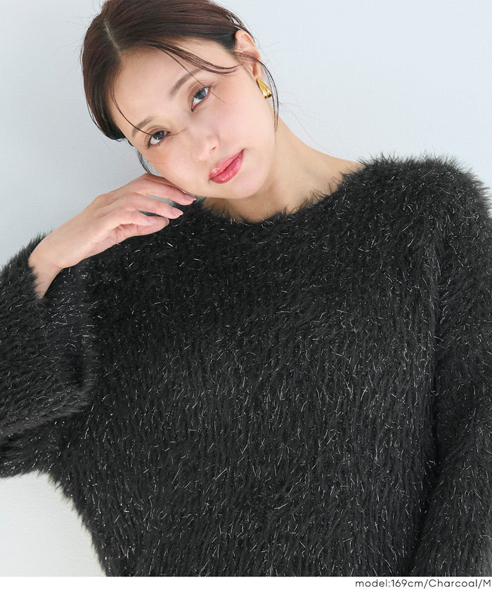 細閃毛絨造型針織上衣