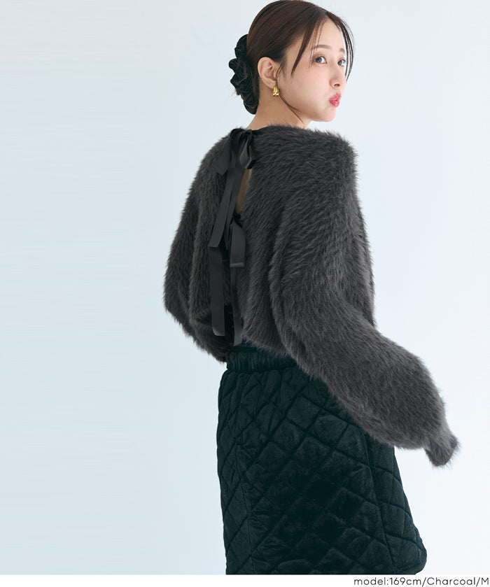 2way蝴蝶結毛絨針織開衫