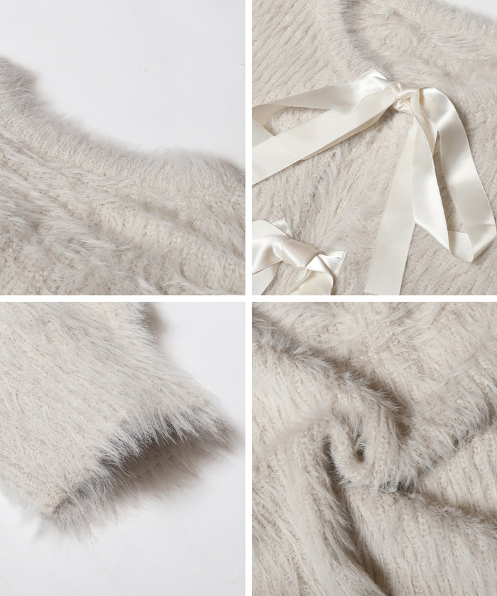 2way蝴蝶結毛絨針織開衫