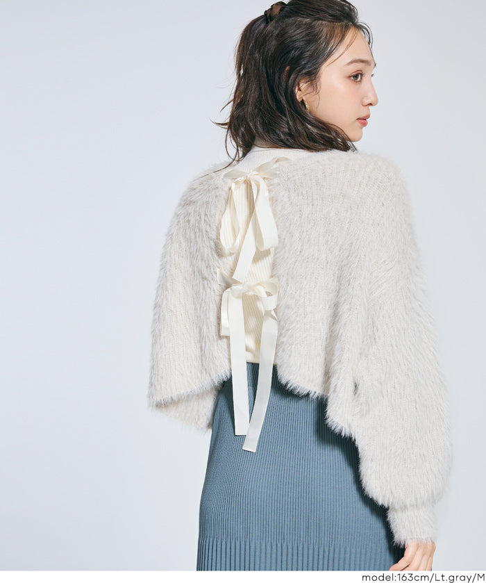 2way蝴蝶結毛絨針織開衫