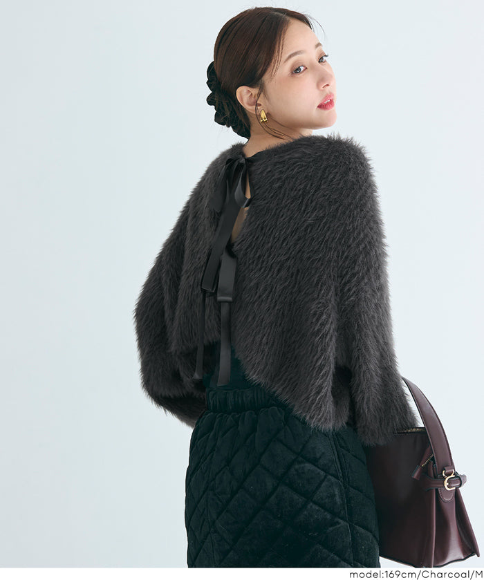 2way蝴蝶結毛絨針織開衫