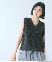亮片蓬鬆長毛V領針織背心