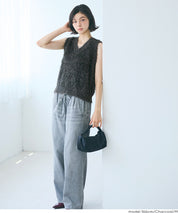 亮片蓬鬆長毛V領針織背心