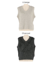 亮片蓬鬆長毛V領針織背心