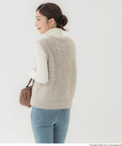 亮片蓬鬆長毛V領針織背心