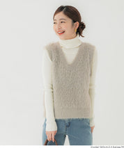 亮片蓬鬆長毛V領針織背心