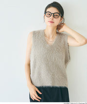 亮片蓬鬆長毛V領針織背心